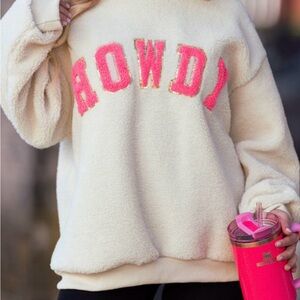 Cream Fleece Sweatshirt with Pink HOWDY Letters